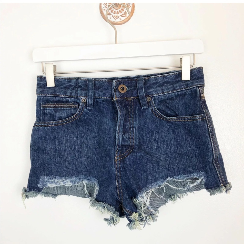 Free People High Rise Button Up Shorts Denim Raw